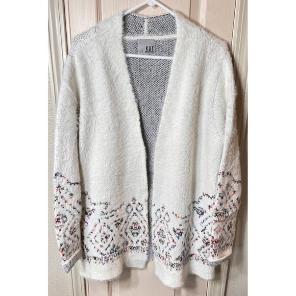 Kut From The Kloth Lennox White Open Front Fuzzy Womens XL Cardigan With Pockets - Picture 1 of 5